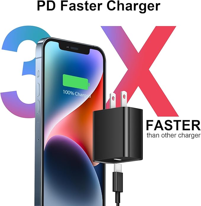 iPhone 17 Charger Fast Charging 20W USB C Charger Block & 10FT Fast Charging Cable Compatible with iPhone 17/17 Air/17 Pro/17 Pro Max/16/15 Series/iPad Pro and More-Black