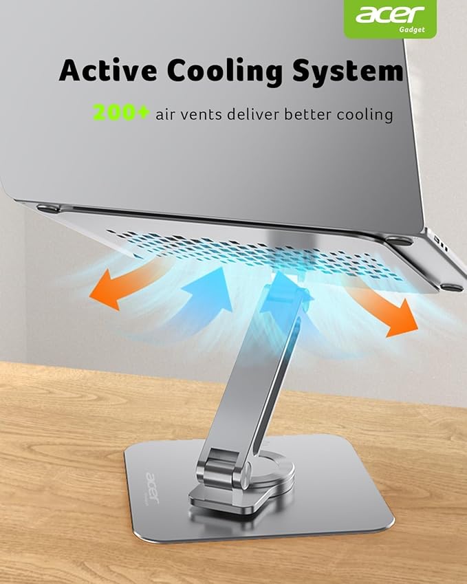 acer Laptop Stand for Desk - with 360 Swivel Base, Rotating Laptop Riser for Desk, Adjustable Computer Stand for Laptops, Ergonomic Riser Holder Foldable, Portable MacBook Pro Air (10-16") - Silver