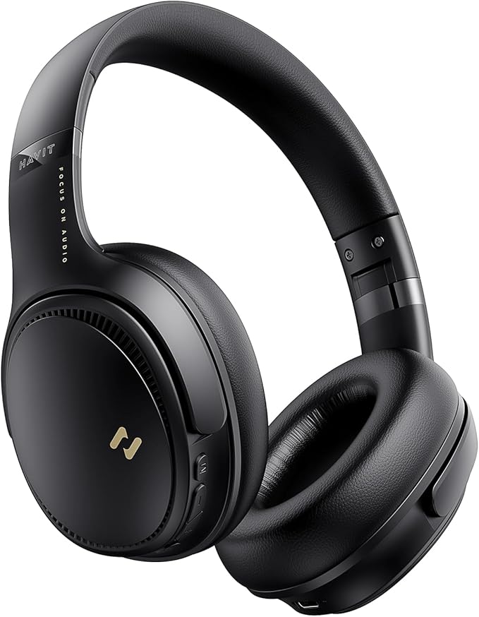 havit Active Noise Cancelling Headphones, Wireless Headphones Over Ear, Foldable Bluetooth 5.3 Over The Ear Headphone, 50H Playtime, HD Stereo Sound, Custom EQ via App for Travel, Office, Home