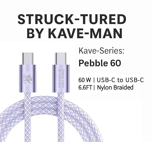 Pebble 60W USB-C to USB-C Cable – 6.6ft Purple | Fast Charging, Durable Nylon Braided, Universal USB-C Compatibility (Metal Shell)