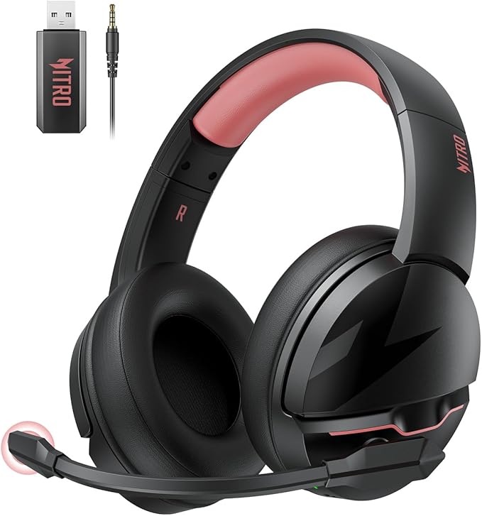 acer Wireless Gaming Headset, PS5 Headset with 2.4GHz for Ps5, Ps4, PC, Switch, Bluetooth 5.3 + 100Hrs Gaming Headphones with Noise Canceling Mic for Laptop, Mobile, Mac, 50mm Drivers (Blackpink)