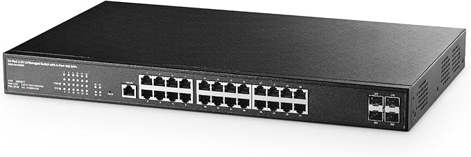 28 Port 2.5G Web Managed Switch, 24x2.5G Ethernet, 4x10 Gigabit SFP Ports, Web/CLI L3 Managed, Metal Multi-Gigabit Desktop/Rackmount Binardat Network Switch