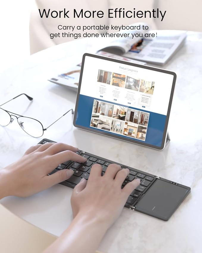 Foldable Bluetooth Keyboard, Folding Portable Wireless Keyboard with touchpad,Travel Pocket Keyboard for iOS Android Windows Mac Smartphone Tablet & Laptop, Sync Up to 3 Devices, Black