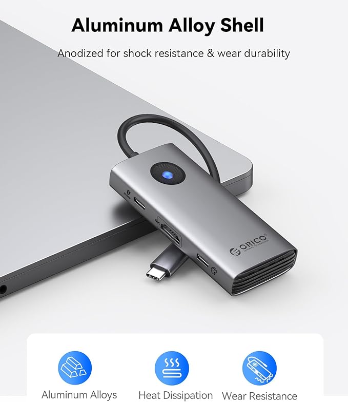 ORICO 6-in-1 USB C Docking Station with 4K HDMI, 3 USB-A 3.0 & 1 USB-C 3.0 Ports (5 Gbps), 100W PD Charging, Multiport Adapter for Windows, Mac