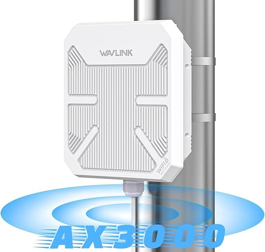 WAVLINK AX3000 WiFi 6 Outdoor Access Points, IP67 Waterproo Outdoor WiFi Extender Long Range with PoE, High Power WiFi Signal Booster /3Km Coverage, Supports Up to 256 Devices for Farm Backyard, RV