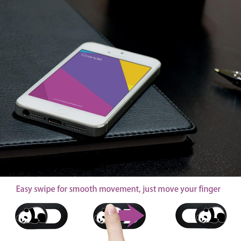 3PCS Phone Camera Cover, 0.02 Inch Laptop Webcam Cover Slide Cover, Webcam Privacy Cover, Keep Your Privacy Safe (Panda Lying Down - Black)