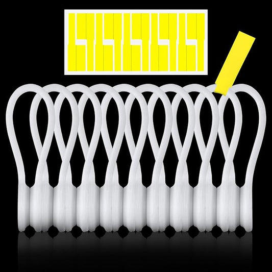 Kanemc 7.9'' Silicone Cord Tie Included Tags, Magnetic Long Cable Ties Reusable Straps Twist Ties Elastic Magnetic Ties For Wrapping Cables Bundles (10Pcs-White)