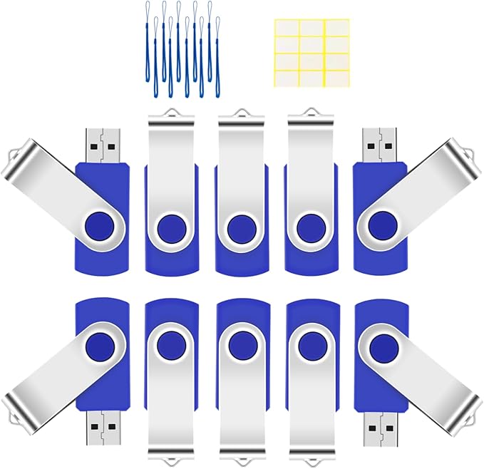 16GB Flash Drive 10 Pack USB 2.0 Thumb Drive Swivel Memory Stick Jump Drive with LED Indicator/Lanyard/Label for Storage and Backup (16G, 10pcs, Navy Blue)