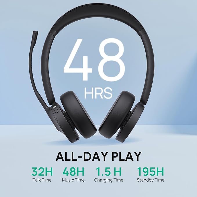 Yealink WH64 Hybrid DECT& Bluetooth Wireless Headset,492ft Range Dual Teams Headphones with DECT Dongle, 3X Noise Cancelling Mic, 32H Talk Time, Office Work Portable Headsets for PC,Cellphone,Laptop