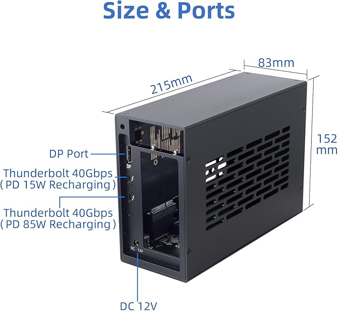Thunderbolt 3/4 USB4 PCIe Expansion Chassis, External Enclosure with Two PCI Express Slot Compatible with Decklink Capture Card, for Laptops / NUC PD 85W Recharging (MK-T2L)