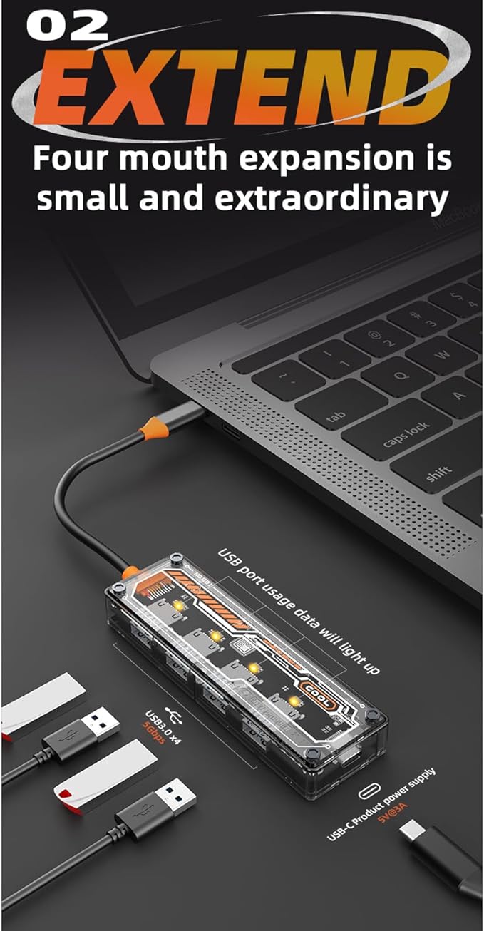 4 Ports Multi-Port USB 3.0 Hub, USB Type C to USB 3.0 4-in-1 Hub Adapter Station with a USB C Power Port for Laptop, Flash Drive, Keyboard, Mouse, Transfer Rate tp to 5Gbps