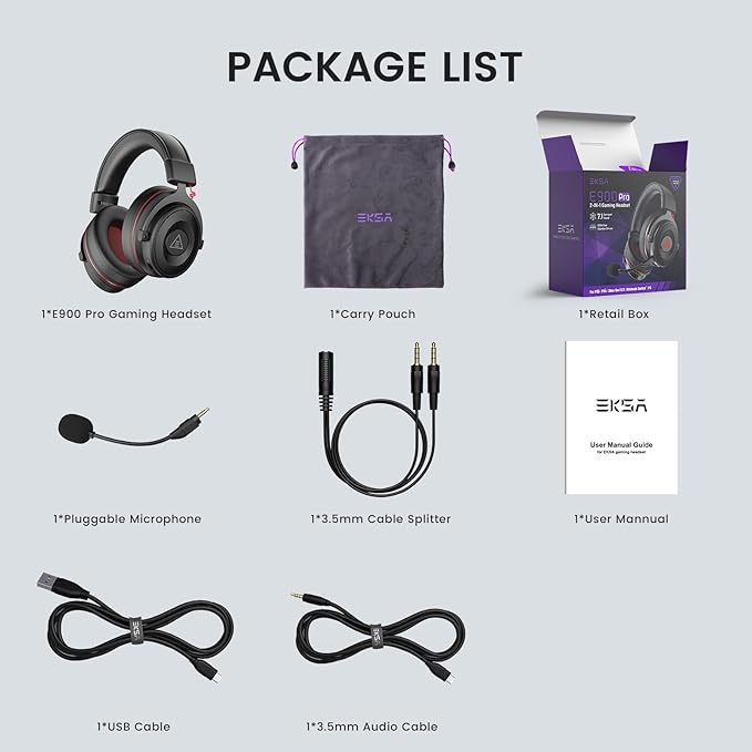 EKSA E900 Pro USB Gaming Headset for PC - Computer Headset with Detachable Noise Cancelling Mic, 7.1 Surround Sound, 50MM Driver - Headphones with Microphone for PS4/PS5, Xbox One, Laptop, Office