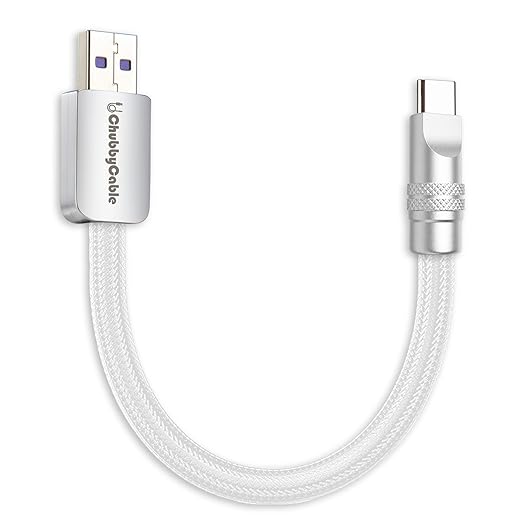 chubbycable Cute Chubby 120W Short USB C Cable Power Bank Fast Charging Cable Nylon Braided Charger Cord Compatible with iPhone 17-15 Series iPad, White, USB-A to Type-C, 0.82FT