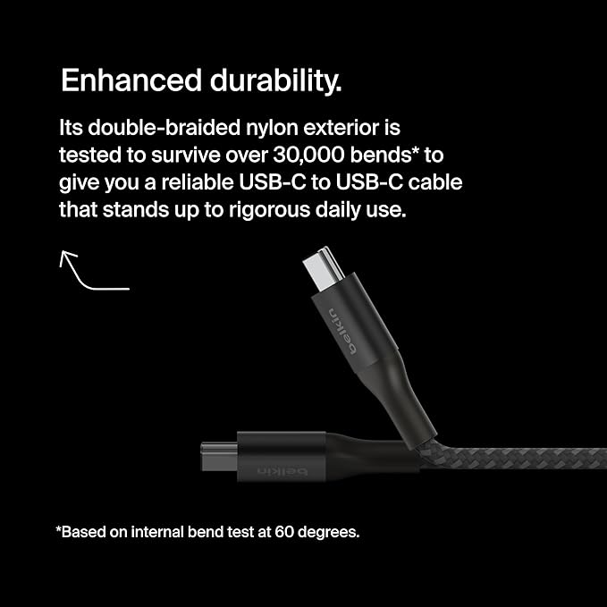 Belkin BoostCharge USB C to USB C Cable - Fast-Charging Power Cable with Braided Nylon Cord, Anodized Aluminum Head - 240W Power Delivery - Universal Compatibility - 3.3 or 6.6ft Length