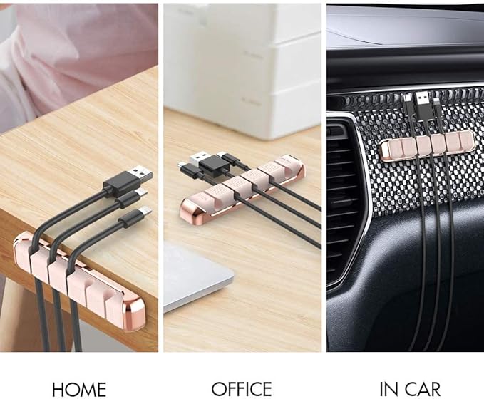 AHASTYLE Cable Organizer Holder 5 Slots Desktop Cord Wire Clips Keeper for Organizing USB Cable/Power Cord/Wire Home Office and Car (Pink)