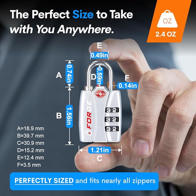 Forge Luggage Locks TSA Approved 4 Pack 4 Colors, Small Combination Lock with Zinc Alloy Body, Open Alert, Easy Read Dials, for Travel Suitcase, Bag, Backpack, Lockers.