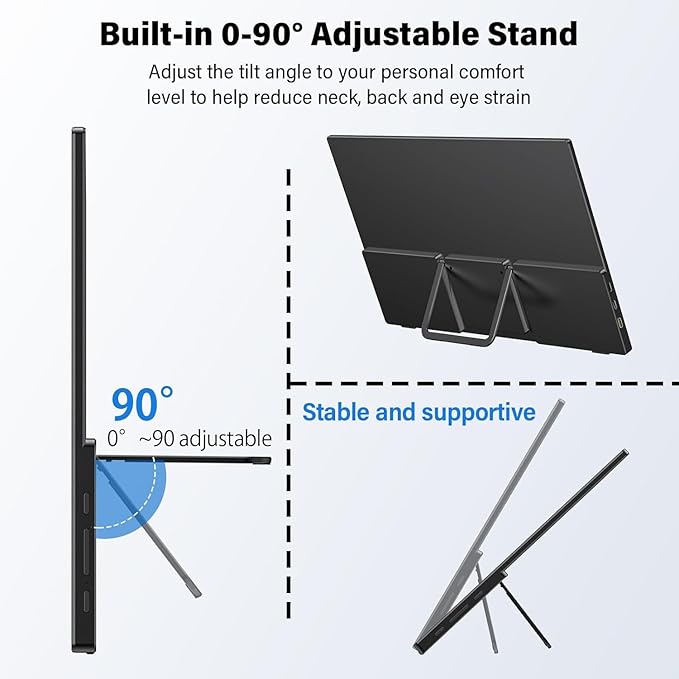 InnoView Portable Monitor Touchscreen 15.6" 1080P 10-Point Touch Screen Monitors Portable with Protective Sleeve Built-in Stand, 1200:1 HDMI USB C Travel Monitor for Laptop, PC, Mac, Phone, Switch