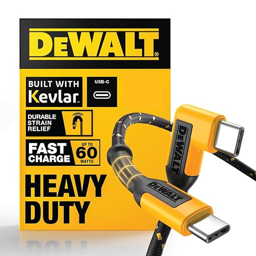 DEWALT Heavy Duty Right Angle USB C Cable, 60W USBC to USBC Cable 90 Degree Type C for iPhone 16/15, MacBook Pro/Air, iPad Pro 2022/Air 5/Mini 6, Galaxy S24/S23/S22, Pixel 8/7, Switch, 4ft