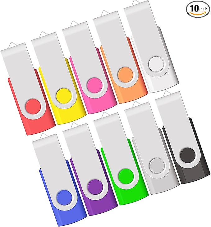 USB 16GB Flash Drive 10 Pack, Memory Stick 16 GB 10 PCS JBOS Swivel Thumb Drives Gig Stick USB2.0 Pen Drive for Fold Digital Date Storage Data Traveler Flash Stick USB Stick, Mixed Colors