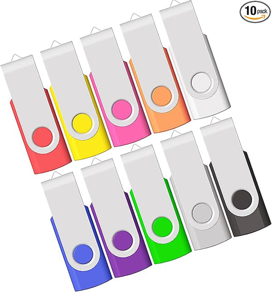 USB 16GB Flash Drive 10 Pack, Memory Stick 16 GB 10 PCS JBOS Swivel Thumb Drives Gig Stick USB2.0 Pen Drive for Fold Digital Date Storage Data Traveler Flash Stick USB Stick, Mixed Colors