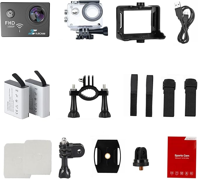Action Camera 1080P WiFi Sports Camera 4xZoom Action Camera 40m/131ft Underwater Waterproof with 2 X1050 mAh Batteries and Multi-Function Accessory (X2T)