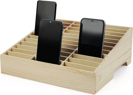 36-Grid Wooden Cell Phone Holder Desktop Organizer Storage Box for Classroom Office (36-Grid)