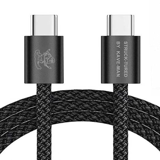 Pebble 60W USB-C to USB-C Cable – 6.6ft Black/Metal Shell| Fast Charging, Durable Nylon Braided, Universal USB-C Compatibility.