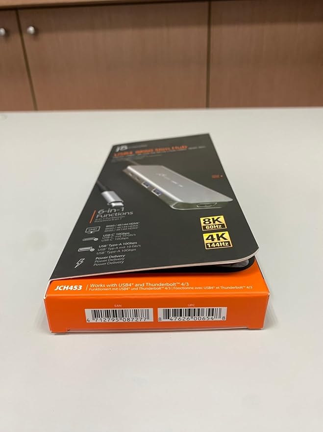 j5create USB4 8K60 Slim Hub - 6 in 1 USB4 Hub with 8K60/4K144 HDMI, PD Charging, USB-A, USB-C Ports | Compatible with MacBook, Windows Laptops, Thunderbolt 3/4, and USB4 Devices (JCH453)