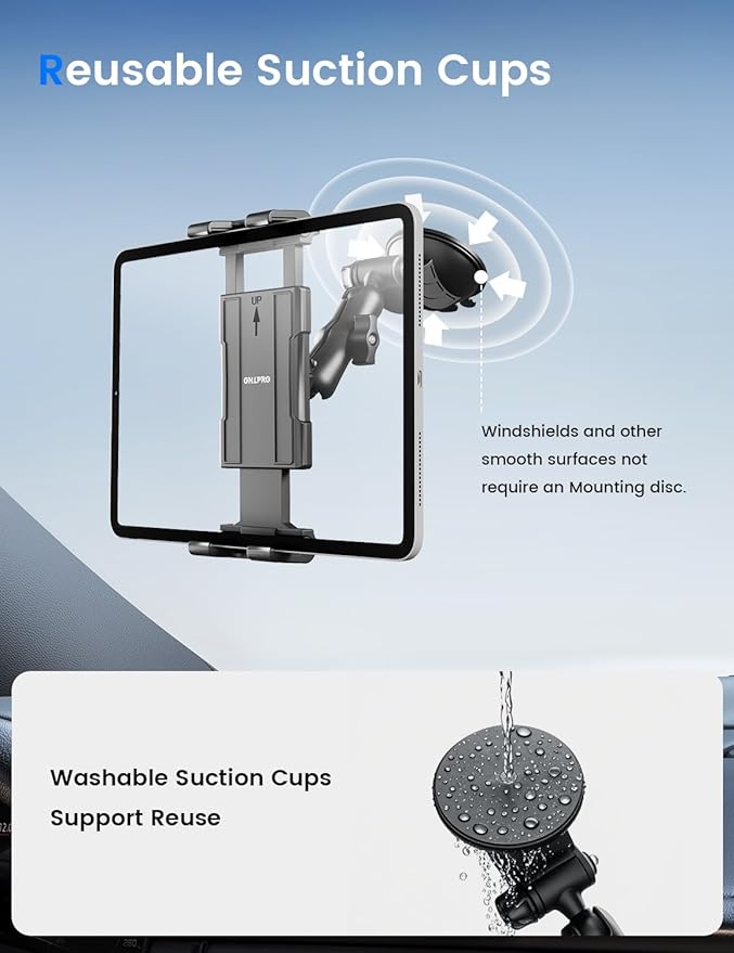OHLPRO Tablet Holder for Car Dashboard & Windshield, Suction Cup iPad Mount for Truck 360° Rotation Adjustable Clamp Compatible with 5-13" Tablets & Phones, iPad, Galaxy Tab