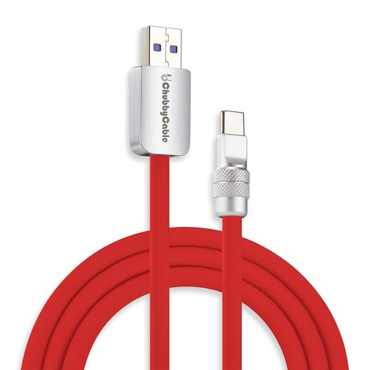 chubbycable Chubby 2.0 Fast Charging Cable Durable Soft Silicone USB C Cable 120W Extra Thick Charger Cord Compatible with iPhone 17-15 Series iPad, Red, USB-A to Type-C, 4.9FT