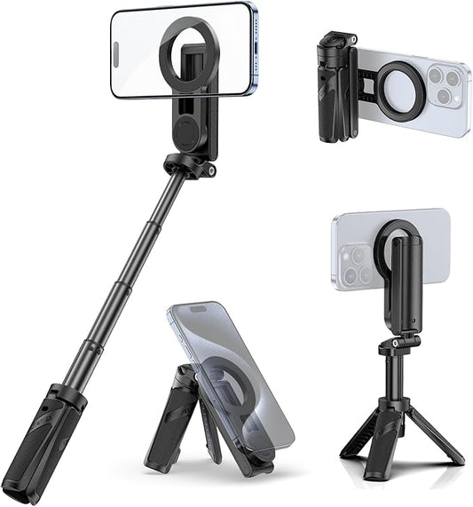 ULANZI JJ03 Magnetic Tripod for Phone with Remote Control, 3-in-1 Selfie Stick Handle Grip 360° Rotation Extendable Stand for iPhone Android Phones, for iPhone 17 16 15 14 13 12 Series