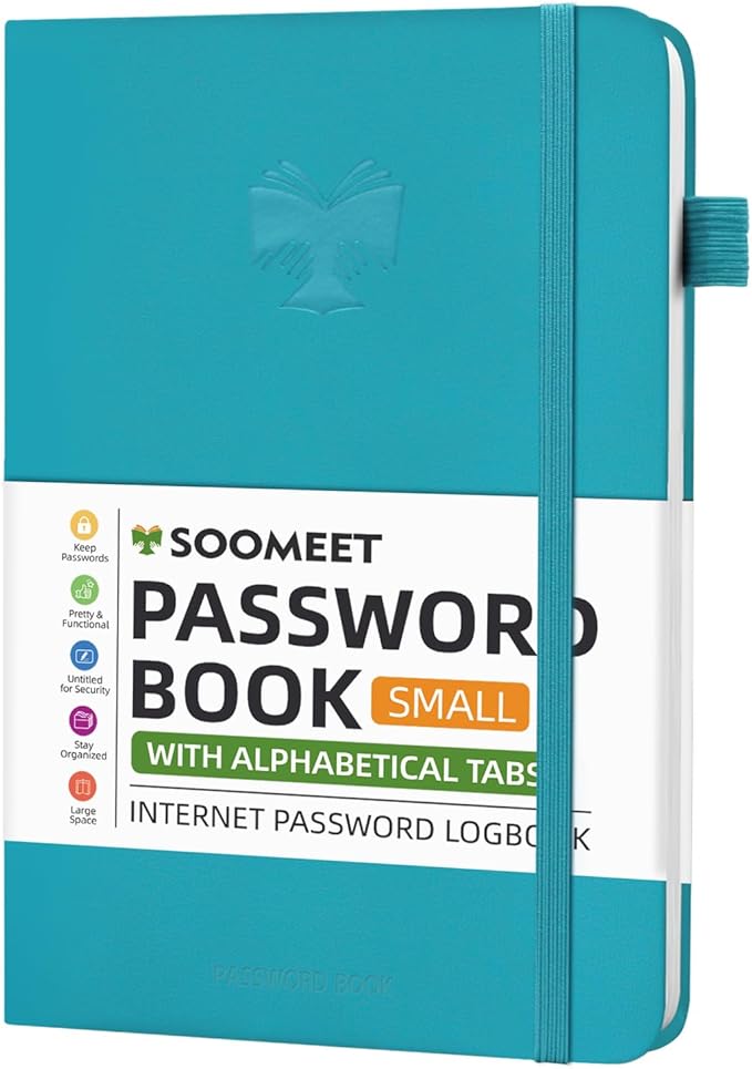 Password Book with Alphabetical Tabs, Hardcover Password Keeper, Size 4.4''x 6.1'' Password Notebook for Saving Internet Login, Username, Password Organizer for Computer & Website Logins,