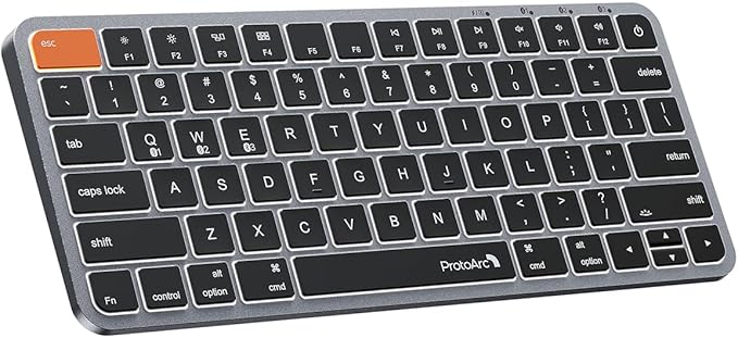 ProtoArc Backlit Compact Wireless Keyboard for Mac, K90-A Bluetooth Keyboard, Multi-Device, Low Profile, Fluid Quiet Typing, Rechargeable, Compatible with MacBook Pro/Air, iPad - Space Gray
