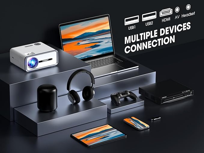 [Netflix Licensed/Dolby Audio] Smart Projector with WiFi and Bluetooth, VIZONY Native 1080P Projector with Apps Built in Netflix, Youtube, Hulu, Disney+, Portable Mini Projector for Indoor/Outdoor