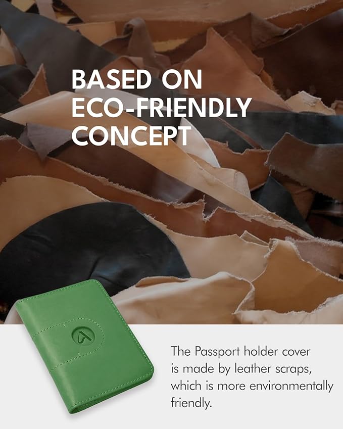 ALLIVE Genuine Leather Passport Holder With Airtag for Women Men - Travel Must-Haves, Airport Essentials, Passport Cover Gift - Green