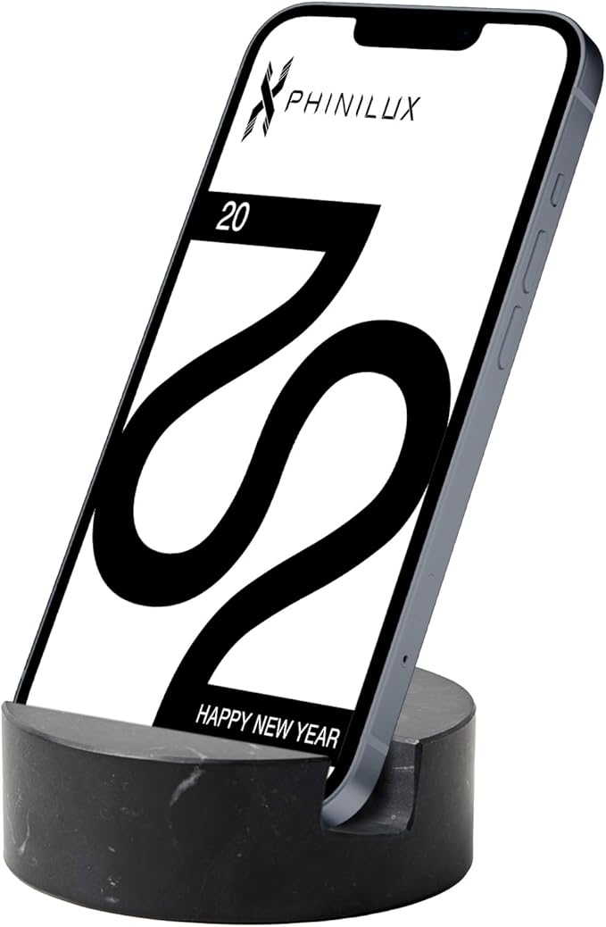 Marble Phone Stand for Desk, Cell Phone Holder for Kitchen Countertops, Office iPhone Stand-Cute Nightstand Accessories-Black Marquina(Matte-Finished)