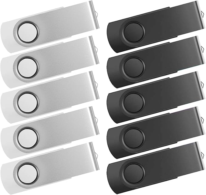 USB Flash Drive 16GB 10 Pack FEWINA USB 2.0 Flash Drives Bulk 16 GB Thumb Drive Swivel Memory Stick Jump Drive Pen Drive for Storage and Backup（Black and White,10PCS 16GB）