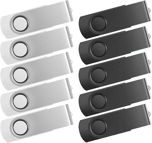 USB Flash Drive 2GB 10 Pack FEWINA USB 2.0 Flash Drives Bulk 2 GB Thumb Drive Swivel Memory Stick Jump Drive Pen Drive for Storage and Backup（Black and White,10PCS 2GB）