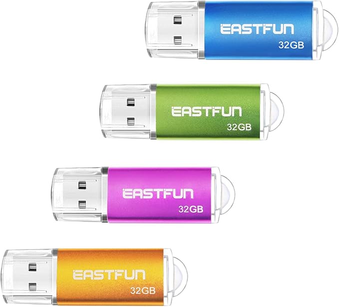 EASTFUN 32GB USB 2.0 Flash Drive Memory Stick Thumb Drive, 4 Pack (4x32GB) Colors (Gold Purple Blue Green)