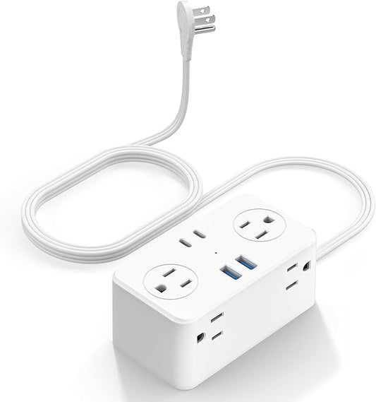 Travel Power Strip with USB Ports (3.0A), Ultra Flat Plug Power Strip, 6 AC Outlets, 4 USB Ports (2 USB C), 3ft Wrapped Around Extension Cord for Cruise Ship Travel Essentials