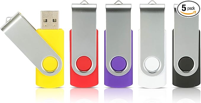 64GB Flash Drives 5 Pack, Alihelan USB Flash Drive USB 2.0 Thumb Drive Swivel Memory Stick U Disk Jump Drive Zip Drive for Data Storage(5 Mixed Colors: Black Red Purple Yellow White, 64G)