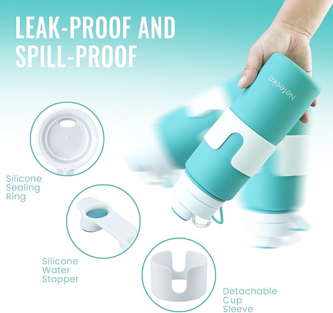 Nefeeko Collapsible Water Bottle, BPA Free 26oz Foldable Water Bottle for Travel Sports, Leak-Proof Spill-Proof Portable Water Bottles with Carabiner, Lightweight