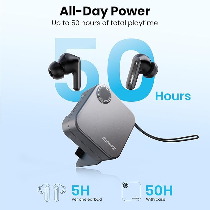 Bluetooth Headphones 5.3 Wireless Earbuds 2-in-1 Case and Phone Stand Noise Cancelling Earbuds Powerful Bass in-Ear Bluetooth 70H Playtime 35dB Hybrid ANC Waterproof for Sports/Workout Gray