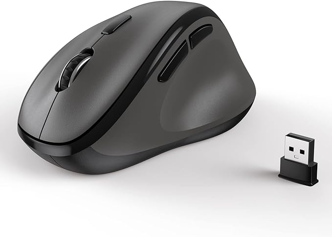 Ergonomic Wireless Mouse with USB Receiver for PC Computer, Laptop and Desktop, Ergo Vertical Mouse with Silent Clicks Long Battery Life, Up to 1600 DPI & 1 AA Battery Powered, Grey