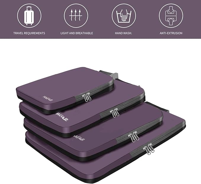 BAGAIL 4 Set/6 Set/8 Set Compression Packing Cubes Travel Accessories Expandable Packing Organizers (Cloth Pattern, 4-Dark Greyish)