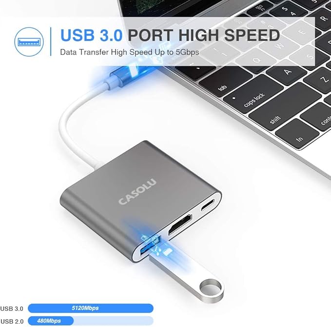 USB C to HDMI Adapter, 4K USB Hub with 100W PD Charging, USB-A 3.0 Port, Multiport Adapter for MacBook, Chromebook, iPad, Surface, TV, Monitor, and More (Gray, 4.3 * 2.9 * 0.6)