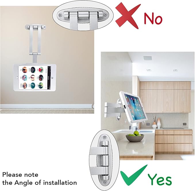 Tablet Wall Mount Bracket with fold for iPad 10.2-Inch (9th,8th,7th Gen.), Extend Adjustable Arm Swivel with Anti Theft Security Lock and Key, Multi Angle, Rotate Design,Metal (Silver)