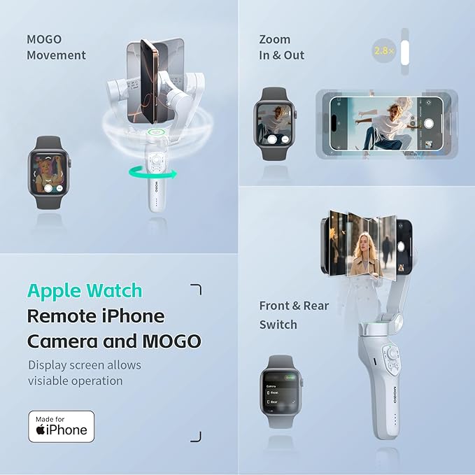 COMITOK MOGO Only for iPhone, Gimbal Stabilizer for iPhone, [MFi Certified] Phone Gimbal with 360 Degree Face Tracking for Video Recording, NFC Pair and Magnetic Mount for iPhone 16 15 Pro Max