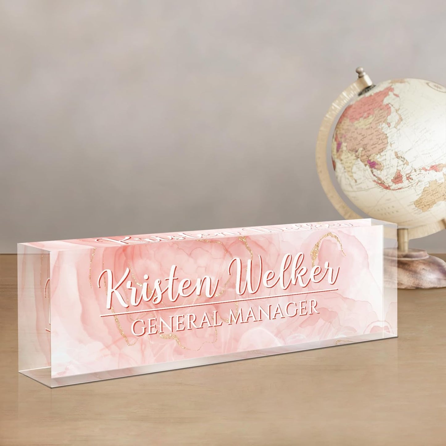 Gowellly Desk Name Plate Personalized - Custom Acrylic Name Plate for Desk - Enterprise Custom Logo/Text nameplates - Employee Appreciation Gifts (Pink)