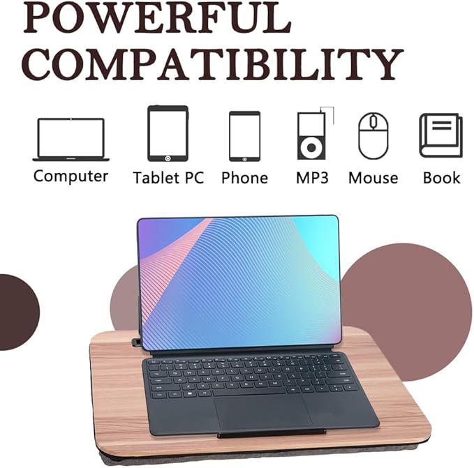 Portable Laptop Desk Fits Up to 16“ Laptops, with Tablet Slot, Built-in Cushion, Great for Home & Office,Lap Desk for Laptop,Lap Desk with Cushion (Warm Brown, Medium)